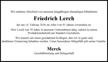 Traueranzeige von Friedrich Lerch von trauer.echo-online.de