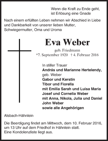Traueranzeige von Eva Weber von trauer.echo-online.de
