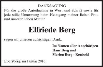 Traueranzeige von Elfriede Berg von trauer.echo-online.de