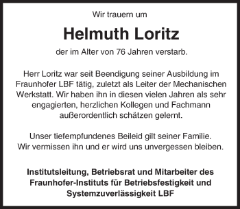 Traueranzeige von Helmuth Loritz von trauer.echo-online.de