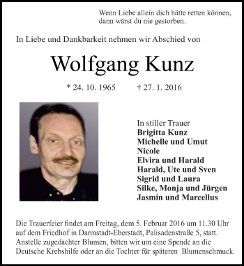 Traueranzeige von Wolfgang Kunz von trauer.echo-online.de