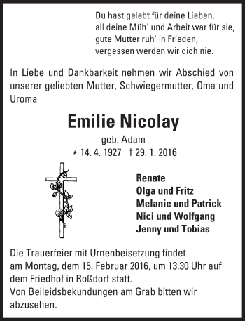 Traueranzeige von Emilie Nicolay von trauer.echo-online.de