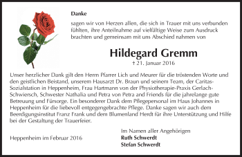 Traueranzeige von Hildegard Gremm von trauer.echo-online.de
