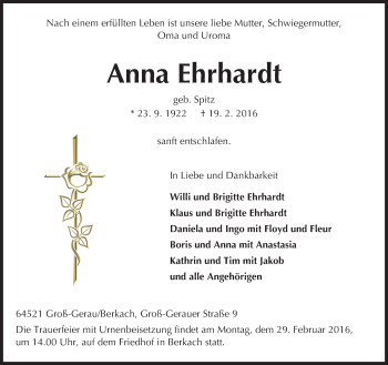 Traueranzeige von Anna Ehrhardt von trauer.echo-online.de
