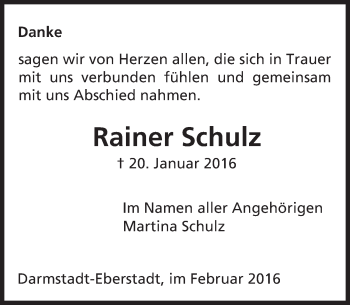 Traueranzeige von Rainer Schulz von trauer.echo-online.de