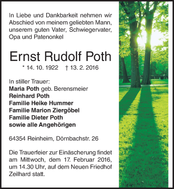 Traueranzeige von Ernst Rudolf Poth von trauer.echo-online.de