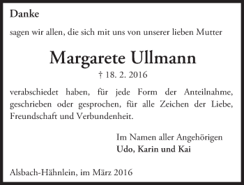 Traueranzeige von Margarete Ullmann von trauer.echo-online.de