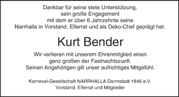 Traueranzeige von Kurt Bender von trauer.echo-online.de