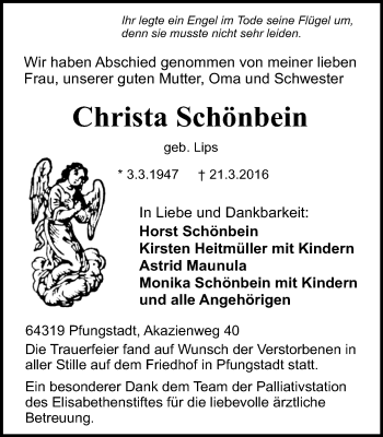Traueranzeige von Christa Schönbein von trauer.echo-online.de