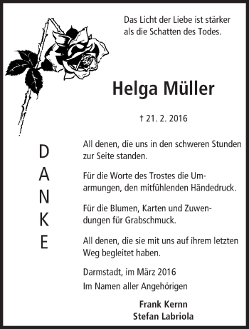 Traueranzeige von Helga Müller von trauer.echo-online.de