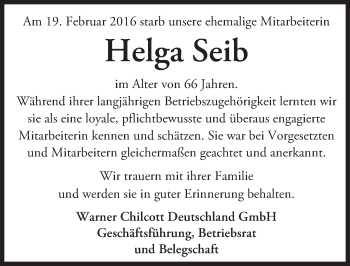 Traueranzeige von Helga Seib von trauer.echo-online.de