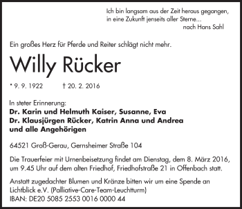 Traueranzeige von Willy Rücker von trauer.echo-online.de