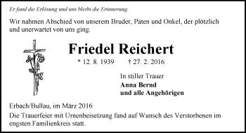 Traueranzeige von Friedel Reichert von trauer.echo-online.de