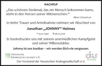 Traueranzeige von Jonathan Heimes von trauer.echo-online.de