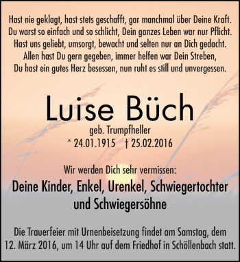 Traueranzeige von Luise Büch von trauer.echo-online.de