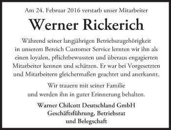 Traueranzeige von Werner Rickerich von trauer.echo-online.de