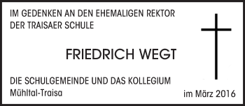 Traueranzeige von Friedrich Wegt von trauer.echo-online.de