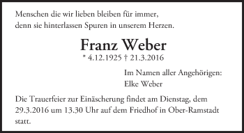Traueranzeige von Franz Weber von trauer.echo-online.de