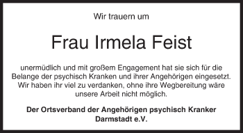 Traueranzeige von Irmela Feist von trauer.echo-online.de