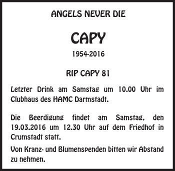 Traueranzeige von Capy  von trauer.echo-online.de