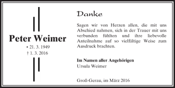 Traueranzeige von Peter Weimer von trauer.echo-online.de