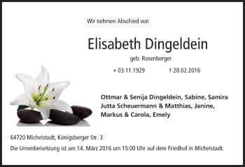 Traueranzeige von Elisabeth Dingeldein von trauer.echo-online.de
