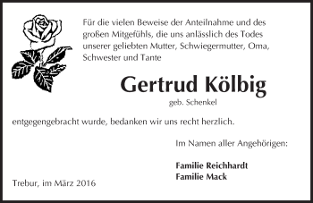 Traueranzeige von Gertrud Kölbig von trauer.echo-online.de