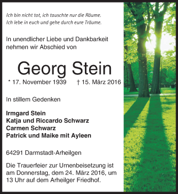 Traueranzeige von Georg Stein von trauer.echo-online.de