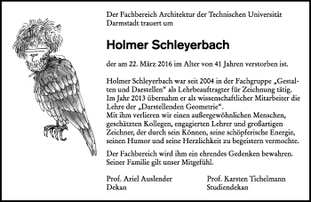 Traueranzeige von Holmer Schleyerbach von trauer.echo-online.de