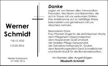 Traueranzeige von Werner Schmidt von trauer.echo-online.de