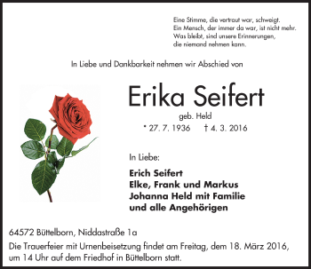 Traueranzeige von Erika Seifert von trauer.echo-online.de