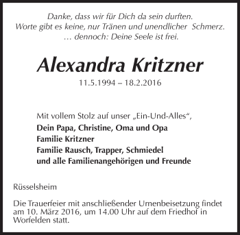 Traueranzeige von Alexandra Kritzner von trauer.echo-online.de