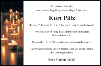 Traueranzeige von Kurt Pätz von trauer.echo-online.de