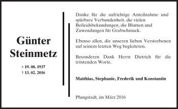 Traueranzeige von Günter Steinmetz von trauer.echo-online.de