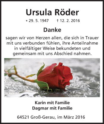 Traueranzeige von Ursula Röder von trauer.echo-online.de