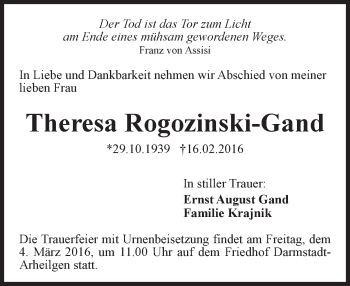 Traueranzeige von Theresa Rogozinski-Gand von trauer.echo-online.de