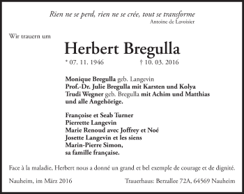 Traueranzeige von Herbert Bregulla von trauer.echo-online.de