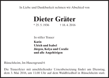 Traueranzeige von Dieter Gräter von trauer.echo-online.de Traueranzeige von Dieter Gräter von trauer.echo-online.de