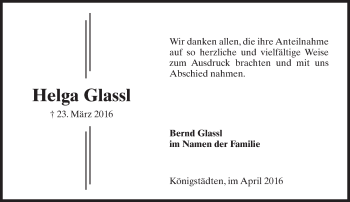 Traueranzeige von Helga Glassl von trauer.echo-online.de Traueranzeige von Helga Glassl von trauer.echo-online.de
