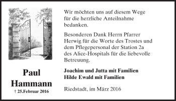 Traueranzeige von Paul Hammann von trauer.echo-online.de