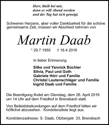 Traueranzeige von Martin Daab von trauer.echo-online.de