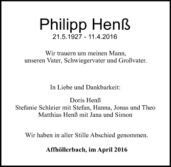 Traueranzeige von Philipp Henß von trauer.echo-online.de