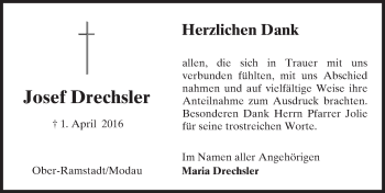 Traueranzeige von Josef Drechsler von Trauerportal Echo Online