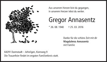 Traueranzeige von Gregor Annasentz von trauer.echo-online.de