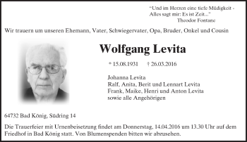Traueranzeige von Wolfgang Levita von trauer.echo-online.de