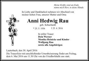 Traueranzeige von Anni Hedwig Rau von VRM Trauer