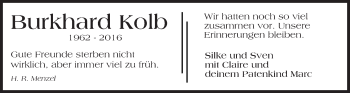 Traueranzeige von Burkhard Kolb von Darmstädter Echo