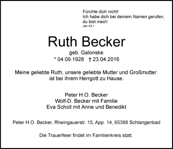 Traueranzeige von Ruth Becker von  Wiesbaden komplett