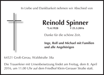 Traueranzeige von Reinold Spinner von trauer.echo-online.de