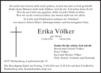 Traueranzeige von Erika Völker von trauer.echo-online.de